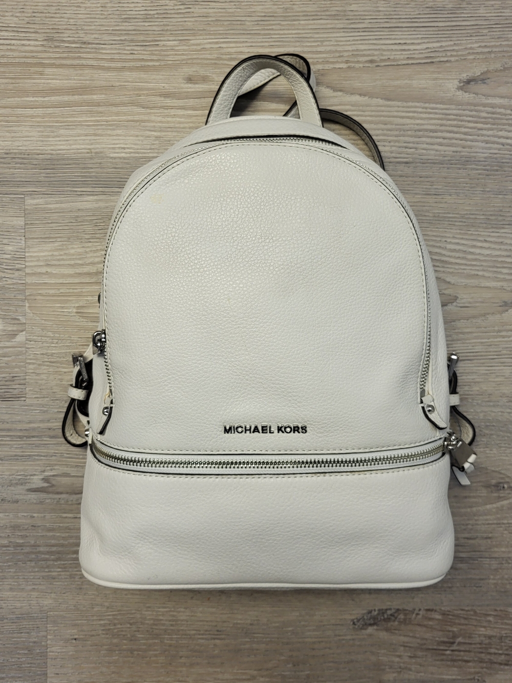 MICHAEL KORS White Pebbled Leather Backpack